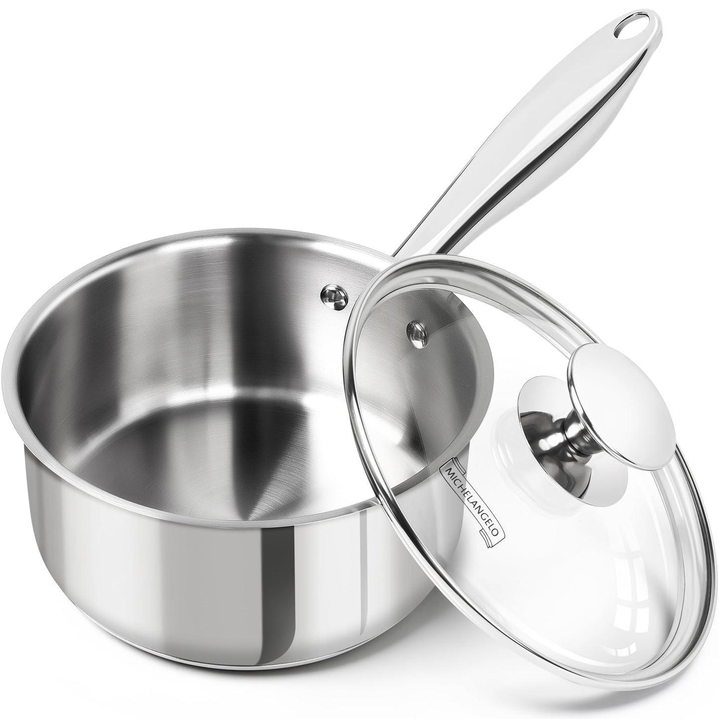MICHELANGELO 3 Quart Saucepan with Lid & Steamer, Stainless Steel Sauce Pan with Triply Bottom, 3 QT Sauce Pot, Nonstick Saucepan Induction Compatible