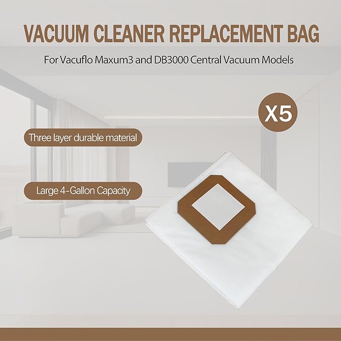 HOLEPU 9637 Filter Bags Central Vacuum for Maxum 3/DB3000, 5 Pack