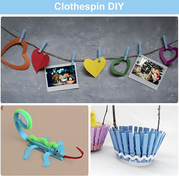 Colored Clothes pins 2.9inch 50PCS Blue, Colorful ClothesPins Wooden Clips for Photos Pictures Decorative Crafts, Decoration clothespins Clothing Hanging clothespins