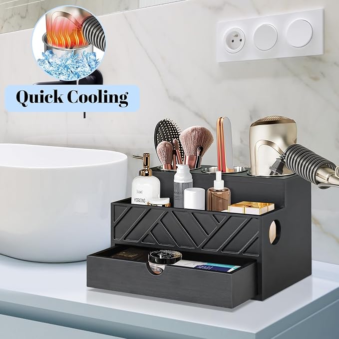 Hair Tool Organizer, Hair Dryer Holder with Drawer, Bathroom Countertop Organizer for Bathroom Accessories, Blow Dryer Organizer for Hair Styling Tools, Vanity Organizer for Bathroom, Vanity, Kitchen