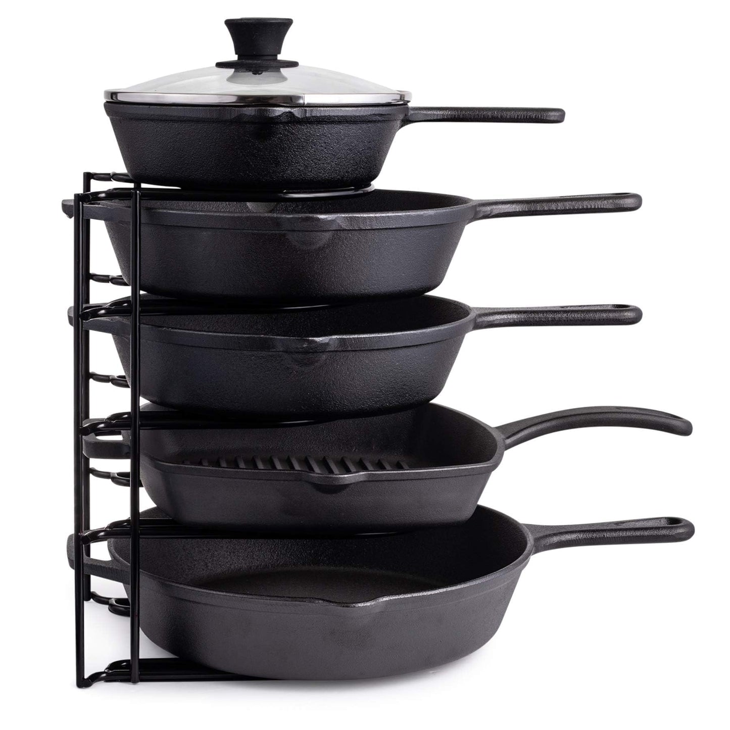 Cuisinel Pan Organizer for Cast Iron, XL 5-Tier Rack, Matte Black 15.9"