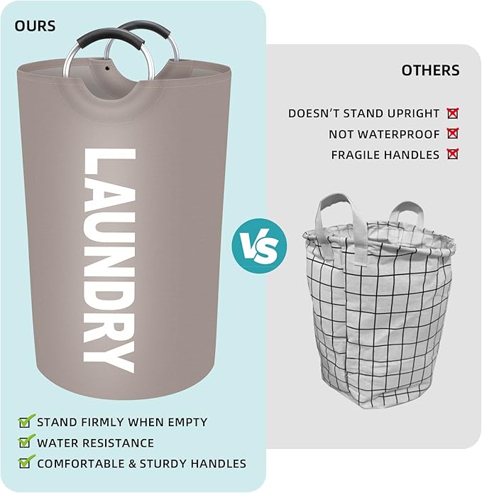 StorageRight 115L Large Laundry Basket, Laundry Hamper, Dirty Clothes Hamper for Laundry, Collapsible, Waterproof Laundry Baskets with Foam Protected Aluminum Handles for Laundry, Dorm, Family (Khaki)