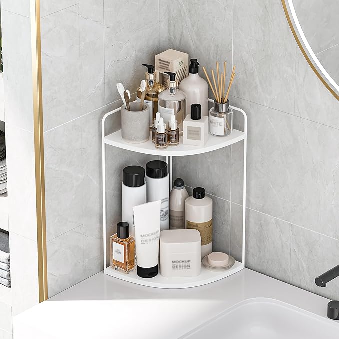 Bathroom Counter Organizer,Countertop Organizer,Vanity Organizers,Bathroom Storage,Bathroom Sink Caddy,Counter Shelf,Corner Counter,Corner Shelves(White)