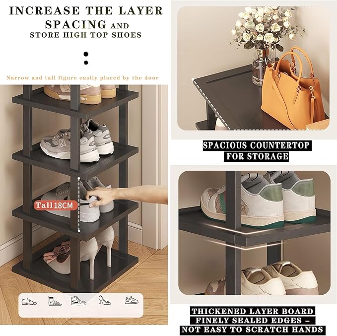 Vertical Shoe Rack - Tall Narrow Shoe Rack Organizer for Small Spaces,12 Tier Bamboo Shoen Shelf for Entryway,Closet,Corner,Doorway,Skinny Shoe Shelf Space Saving Shoe Storage,Free Stackable DIY