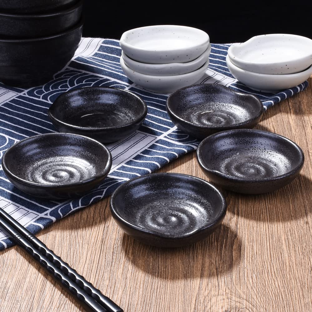 Swlthwen Black Porcelain Soy Sauce Dish Set of 5, Sushi Dishes