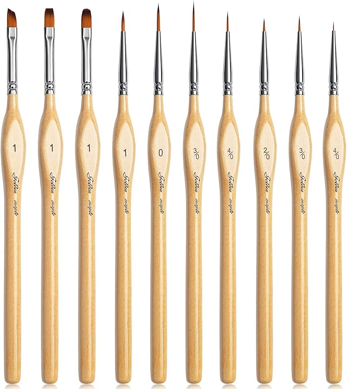 Golden Maple Miniature Model Paint Brushes-10pcs Micro Detail Paint Brush Set,Small Fine Detail Brushes for Acrylic, Oil, Watercolor & Paint by Number,Figurine