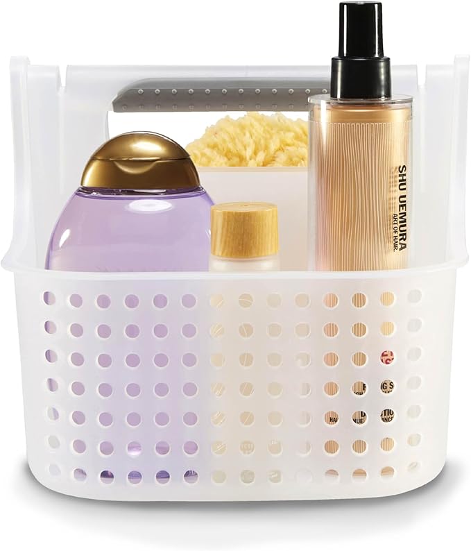 madesmart Portable Shower Caddy, Hold Soap, Shampoo, Hair Supplies and Beauty Products, Cleaning Supplies Organizer for Home, Dorm, Plastic Shower Tote, Soft Handle, Frost