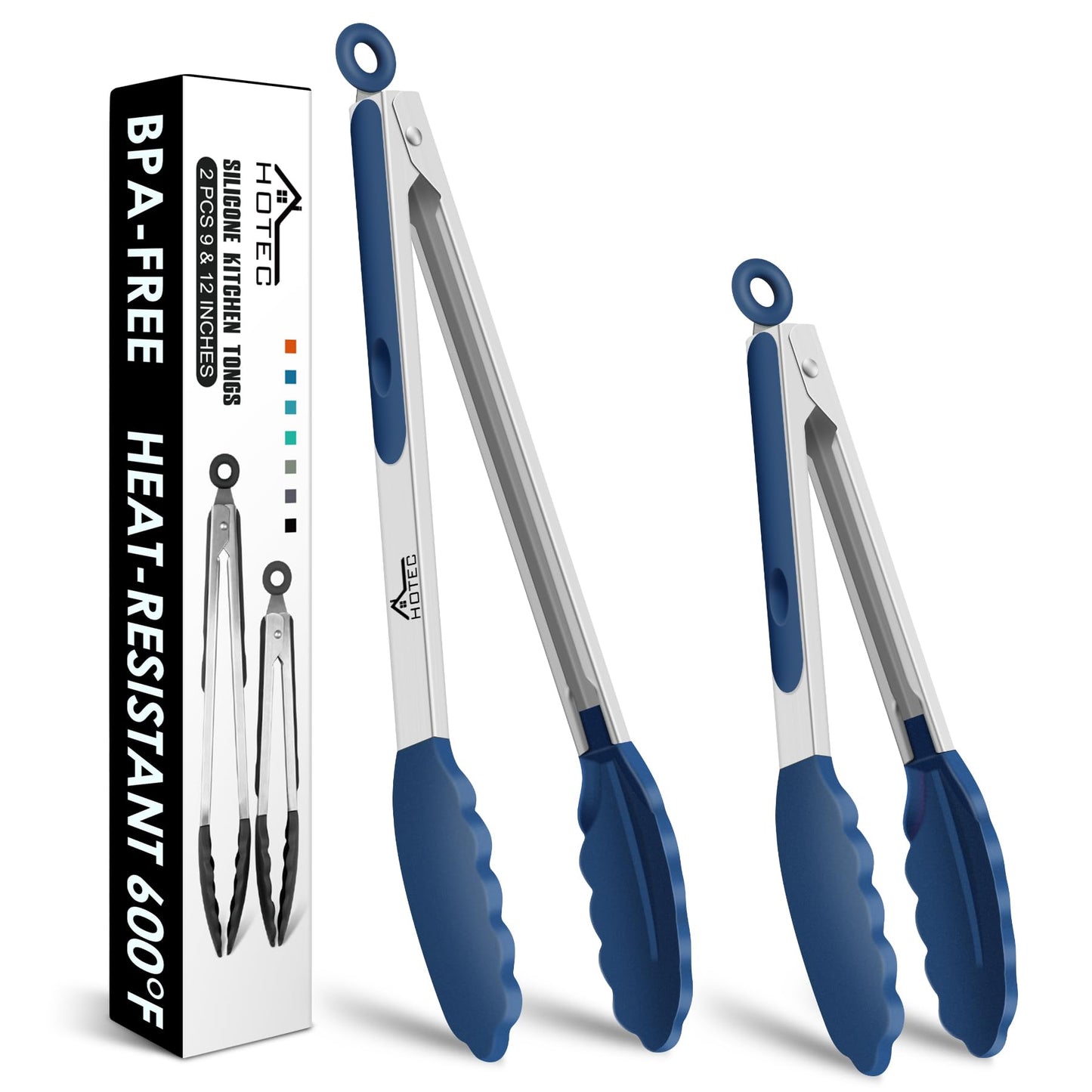 HOTEC Premium Stainless Steel Locking Kitchen Tongs with Silicon Tips, Set of 3-7", 9" and 12" (Purple)