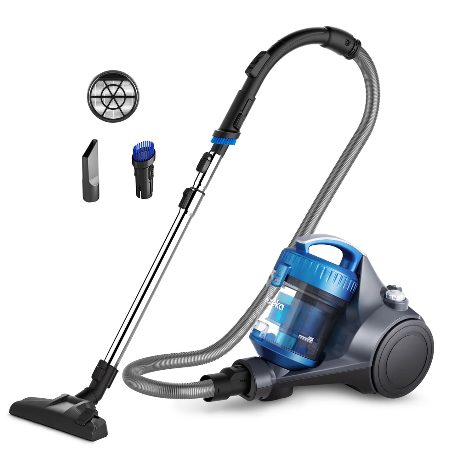 Eureka Whirlwind Bagless Canister Cleaner NEN110A Lightweight Corded Vacuum for Carpets and Hard Floors, Blue