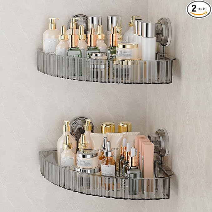 Corner Shower Caddy Suction Cup Bathroom Shower Organizer for Bathroom Storage Home Decor & Kitchen No Drilling Large Capacity Removable and Reusable Shower Shelves for Inside. (black, corner)