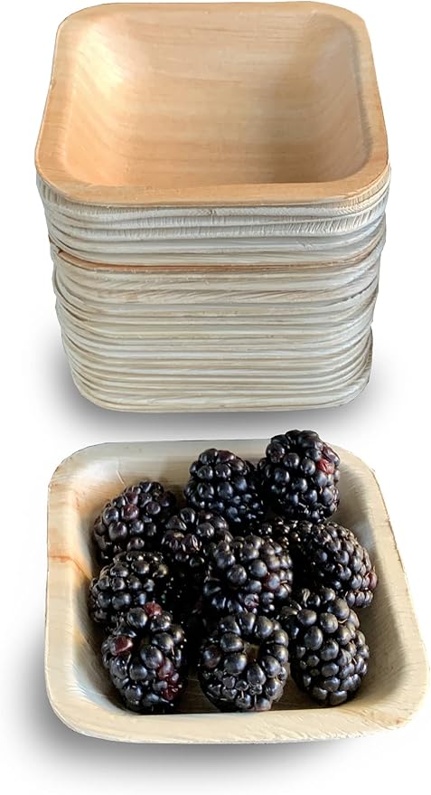 Raj Palm Leaf Disposable Heavy Duty 4" Square Bowls 25 Pack