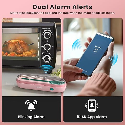 iDiAk CP10 New Gen Wireless Meat Thermometer for Grilling and Smoking-Pink