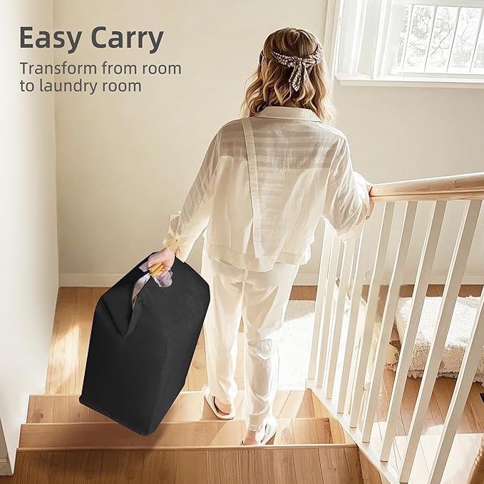STORAGE MANIAC Large Laundry Hamper, 80L (21.1 Gal) Collapsible Laundry Basket with Bamboo Handles, Freestanding Waterproof Clothes Hamper for Laundry Room, Bedroom, Dorm, Towels, Toys, Black
