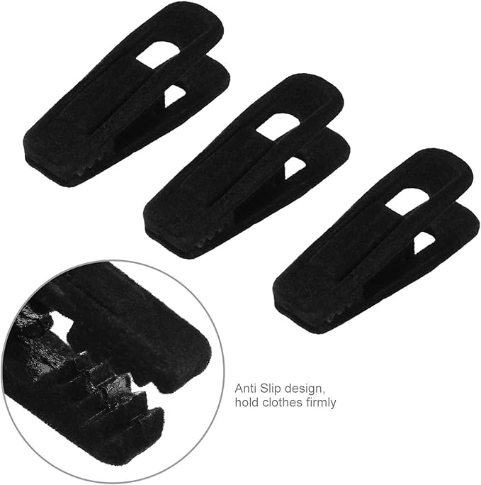 Tinfol Velvet Hanger Clips, 24 Pack Black Pants Hangers Clips, Large Opening Clothes Pin, Strong Finger Flocked Clip Perfect for Use with Slim-line Clothes Velvet Hanger