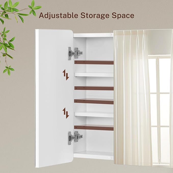 TEENFON Medicine Cabinet with 2 Mirror Doors, 2 Adjustable Shelves, Mount or Recessed Bathroom Medicine Cabinet, Medicine Cabinet Mirror for Bathroom, White, 27.6 x 22.1 inch