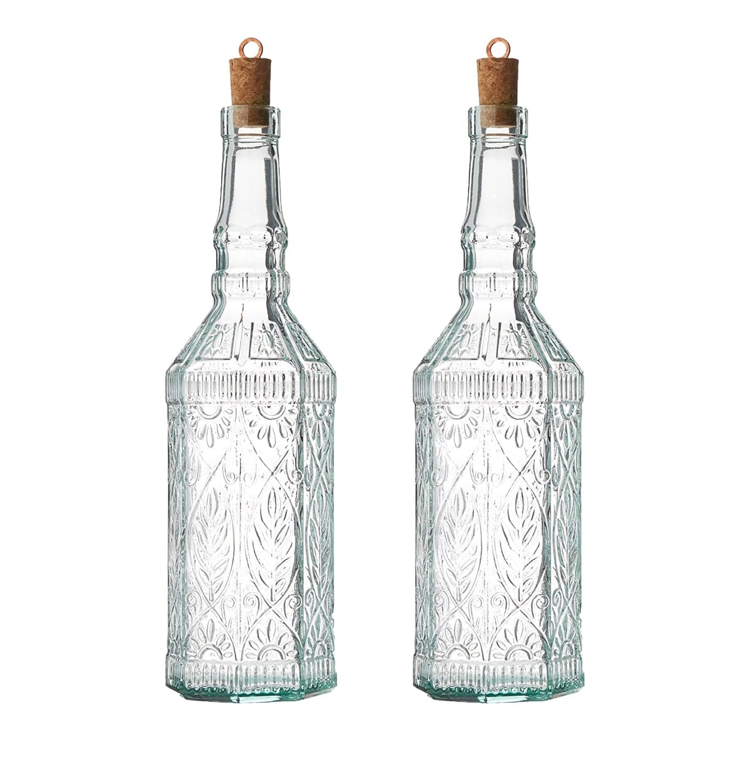 Bormioli Rocco Country Home Fiesole Bottles - Set of 2, 24 oz Decorative Glass Containers with Stopper for Water, Oil & Vinegar Storage - Italian Glassware for Kitchen & Dining
