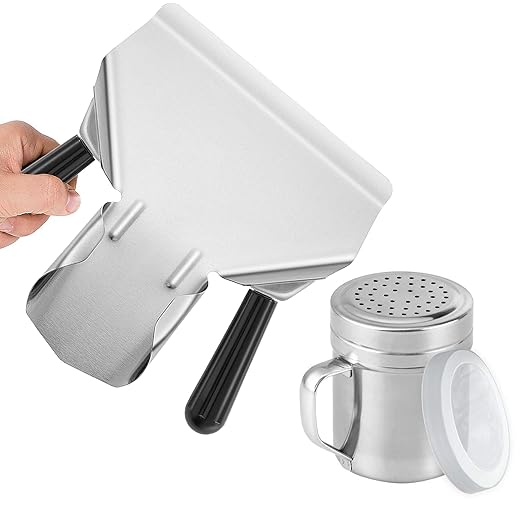 CUSINIUM Popcorn Scoop Right Handle and Medium Holes Dredge Set - Metal Popcorn Scooper - French Fry Scoop - No Seasonings/Consumables included