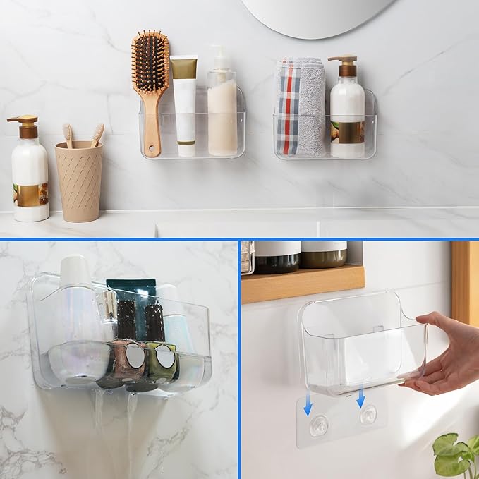 Diesisa 2pc Acrylic Wall Mount Organizer, Adhesive Clear Cabinet Door Organizer,Acrylic Shelves for Wall,No Drilling Hang Walls,with Self Adhesive Tape, for Bathroom, Kitchen, Living Room