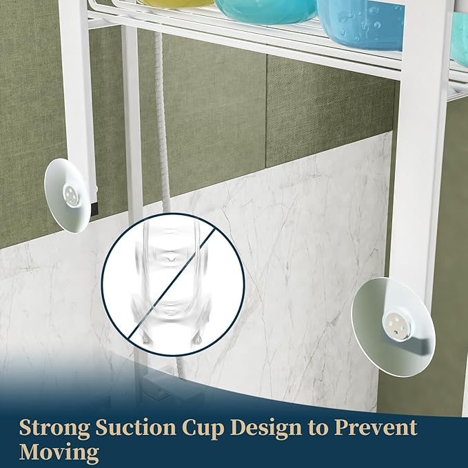 Consumest Over The Door Shower Caddy - 2 Tier Adjustable Hanging Shower Organizer Shelf with 12 Hooks, Rustproof Easy Installation Hanging Storage Rack for Bathroom, White