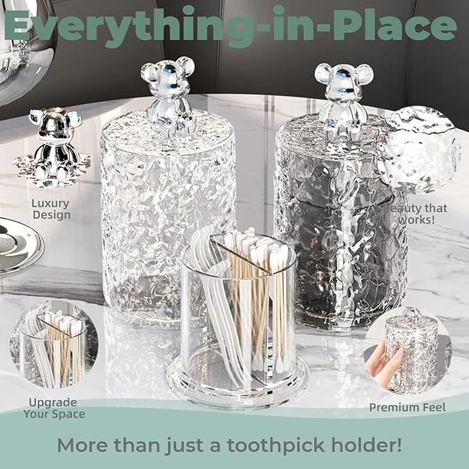 Acrylic Cotton Ball Holder Q-tip Holder Bathroom Swab Dispenser (Round pack)