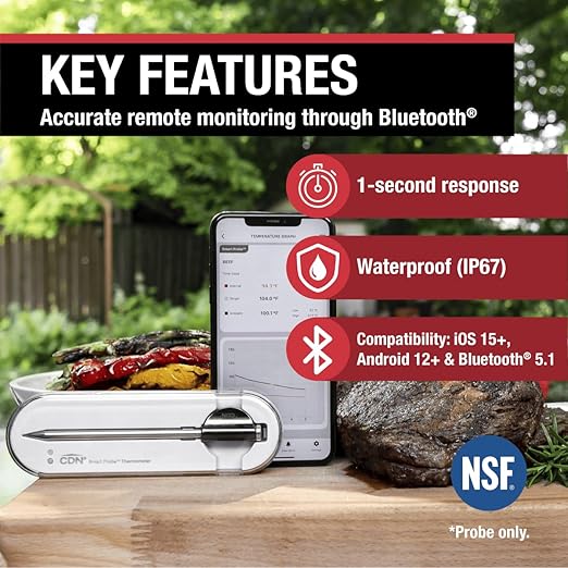 CDN Smart Probe Bluetooth Meat Thermometer | Perfect Father’s Day Gift Under $100 | Wireless Digital Thermometer | NSF Certified Probe | App Monitoring (iOS & Android) | BBQ, Grill, Smoker | STP212