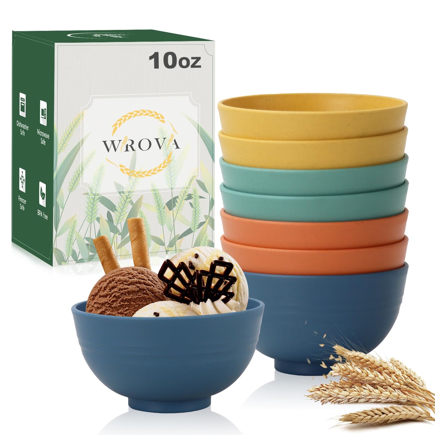 Wrova wheat straw small bowls 10oz set of 8 - Unbreakable Dessert Bowls for kids - Mini Bowl Sets for Ice Cream,Snack and Fruits - Microwave & Dishwasher Safe Appetizer Bowls (Deep Grey)