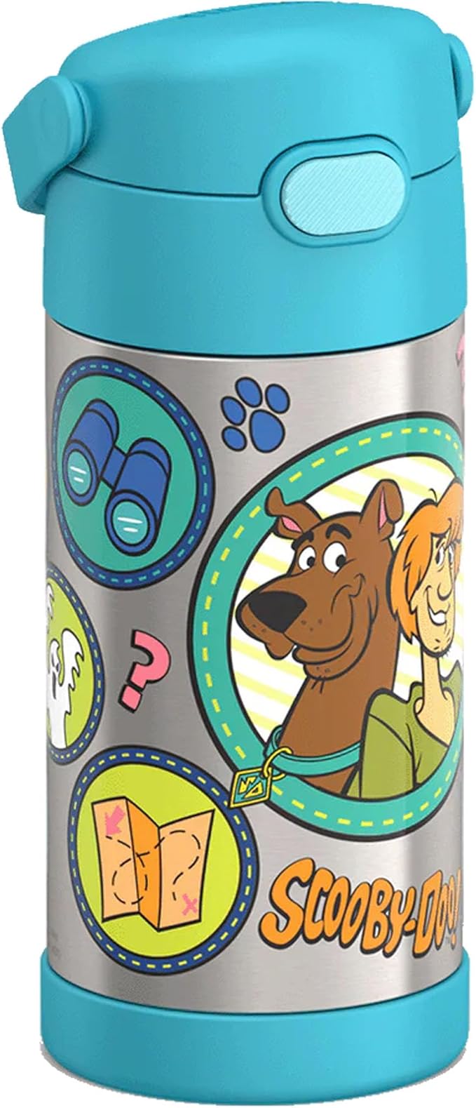 THERMOS FUNTAINER Water Bottle with Straw - 12 Ounce - Kids Stainless Steel Vacuum Insulated Water Bottle with Lid, Scooby-Doo