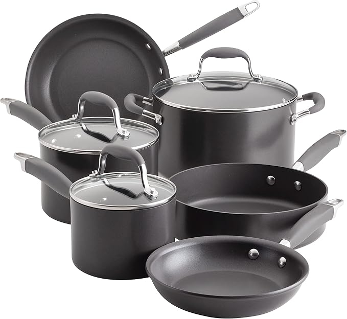 Anolon Advanced Home Hard Anodized Nonstick Cookware Set, 9-Piece, Bronze