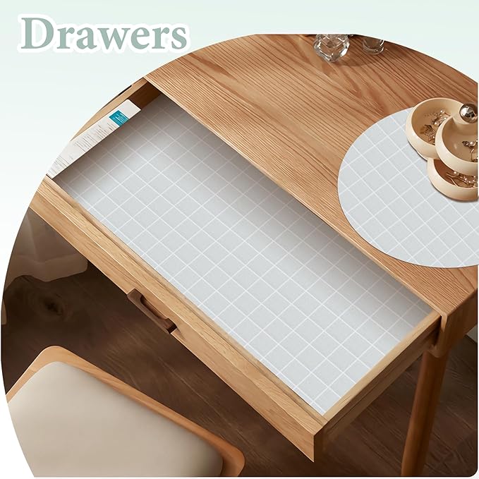Drawer and Shelf Liner for Kitchen Cabinet: 17 in X 20 Ft Non Slip Waterproof Shelf Paper Non Adhesive Refrigerator Liners Light Gray Grid Easy Liners for Bathroom