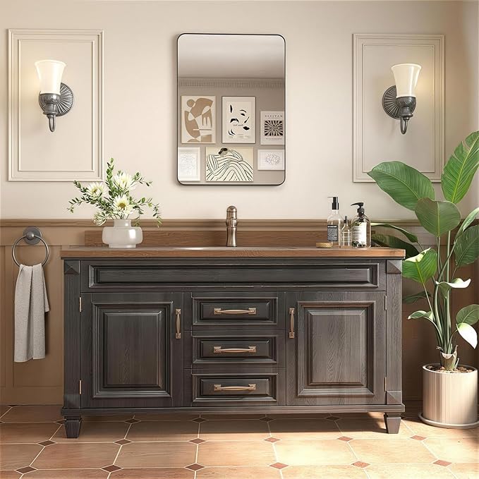 20x28 Inch Medicine Cabinet with Mirror for Bathroom, Black Aluminum Bathroom Medicine Cabinet, Recessed or Wall Mount Medicine Chest Over Sink, Modern Farmhouse Style, Fully Assembled
