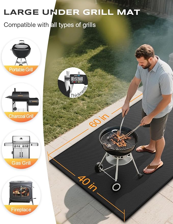 Vewaci Non-Curl 60x40 inch Under Grill Mats for Outdoor Grill, Indoor Fire Pit Hearth Rugs for Fireplace, Double-Sided Fireproof, Oilproof & Waterproof BBQ Grill Mat, Easy to Clean,for Deck/Patio/Lawn