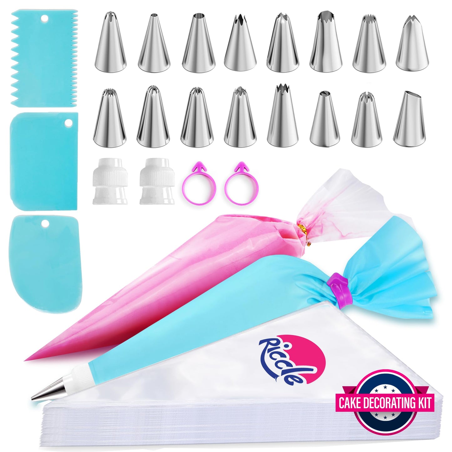 Riccle Extra Large 24 Inch Piping Bags - 100 Textured Anti Burst Thickened Disposable Pastry Bags - Icing Piping Bags for Frosting - Ideal for Cakes and Cookies Decoration