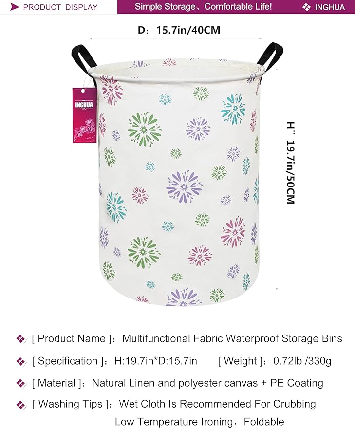 Laundry Hamper Large Canvas Fabric Lightweight Storage Basket/Toy Organizer/Dirty Clothes Collapsible Waterproof for College Dorms, Boys and Girls Bedroom,Bathroom(Colorful fireworks)