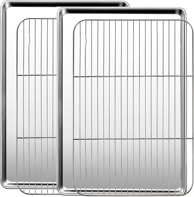 Baking Sheet Set of 5, Stainless Steel Cookie Sheet Baking Sheet Pan, 9/10/12/16/18 Inch, Non Toxic & Heavy Duty & Easy Clean，Duty Nonstick Bakeware Set for Oven Cooking