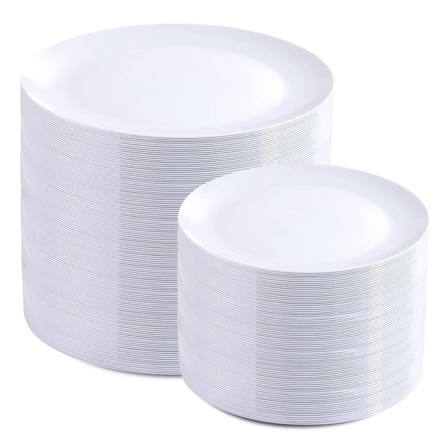 PULOTE 200 Pieces White Plastic Plates Disposable - Include 100PCS 10 inch Dinner & 100PCS 7 inch Dessert Plates, Ideal for Party & Wedding