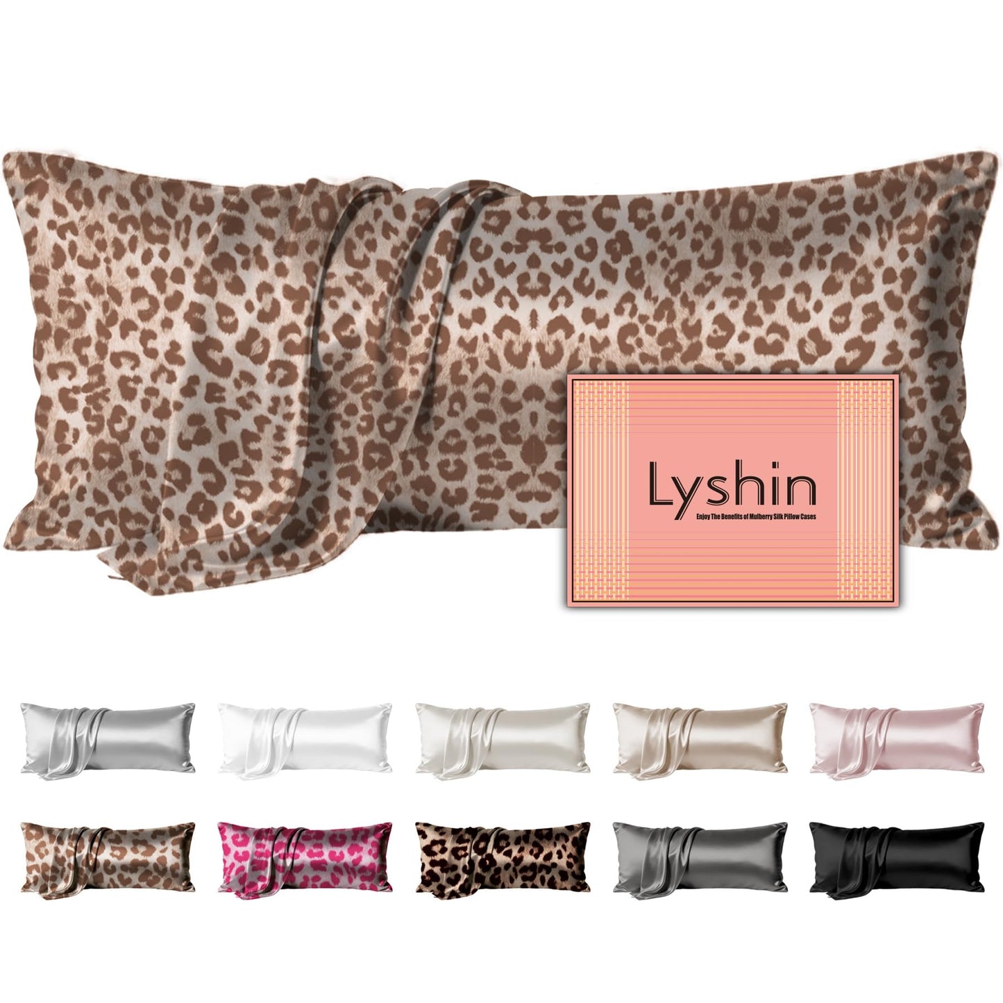 LYSHIN Silk Pillow Cases Standard Size with Hidden Zipper, Leopard