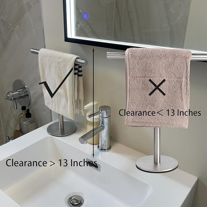 Bath Hand Towel Holder Standing, 13 Inch T-Shape Towel Bar Rack Stand, SUS304 Stainless Steel Brushed Finish,Tower Bar for Bathroom Kitchen Vanity Countertop