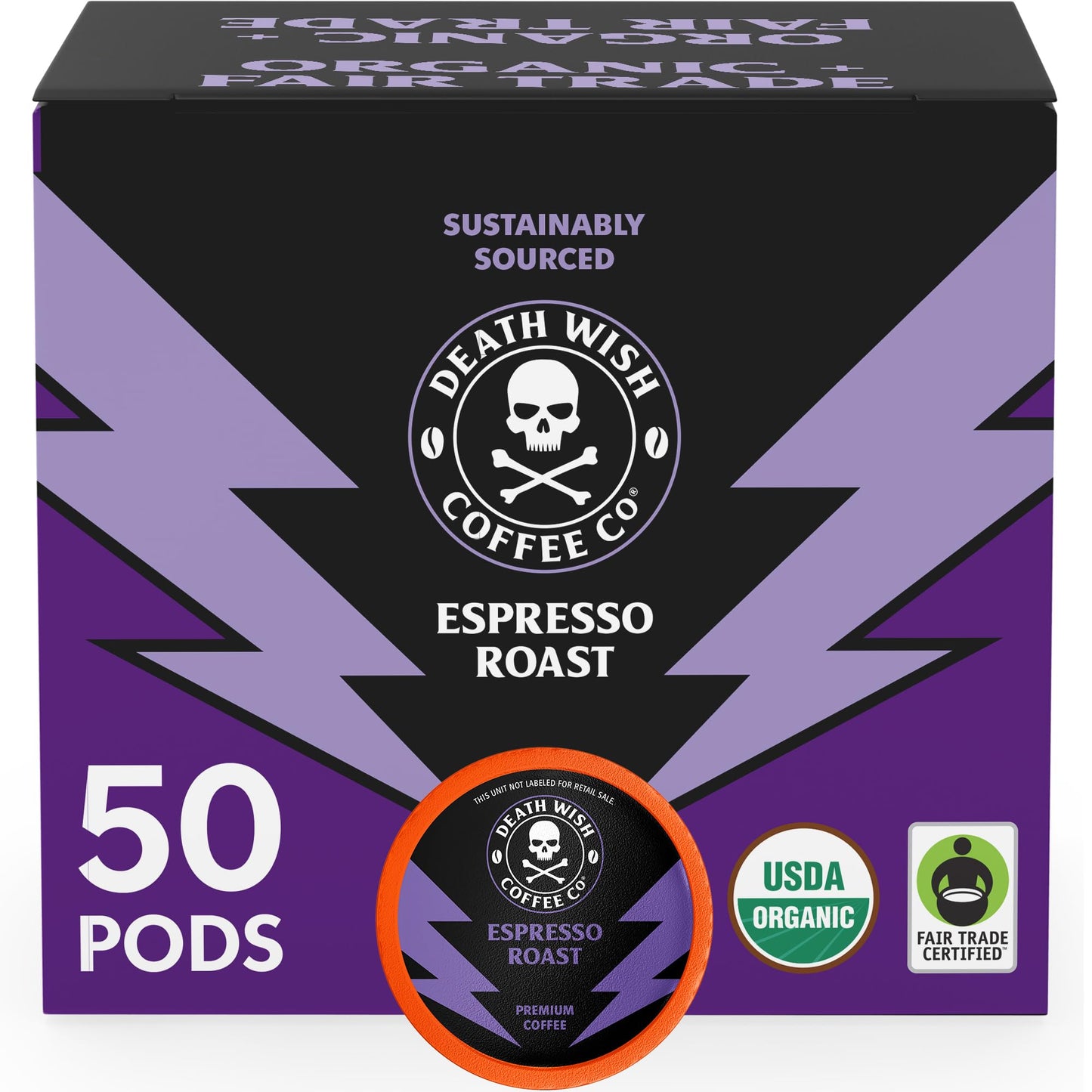 Death Wish Coffee Valhalla Java Medium-Dark Roast Pods, Organic, 50 Count