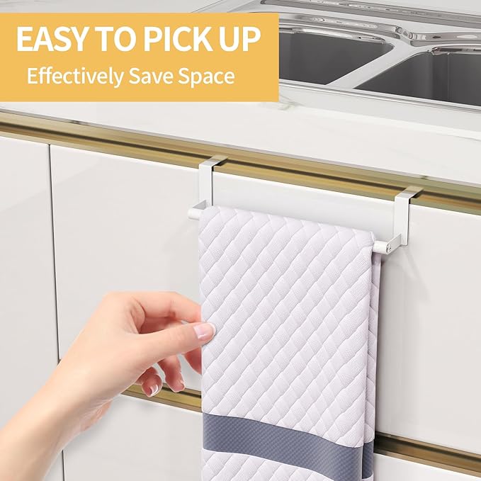 Over The Door Towel Rack, Kitchen Towel Holder Over Cabinet Door Towel Bar Stainless Steel for Cupboard for Kitchen Dish Towel Holder Hanger, 2 Pack (White)