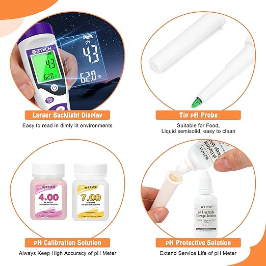 EZTOCH Food pH Meter, Digital pH Meter for Food Fermentation Canning