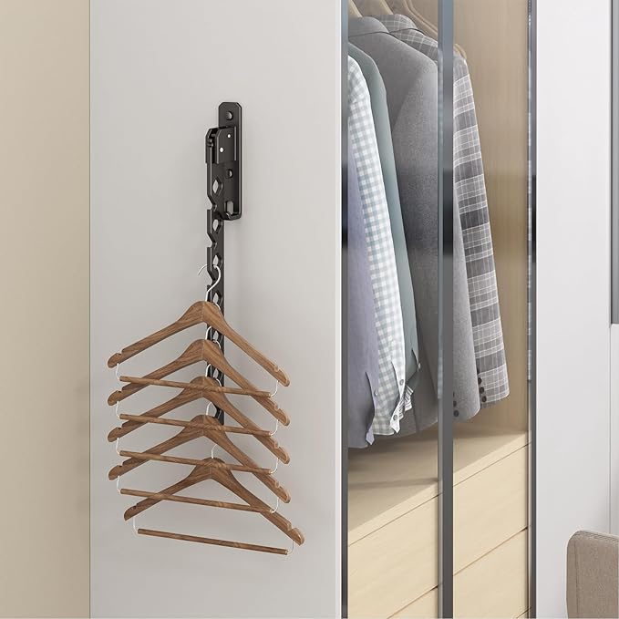Wall Mounted Clothes Drying Rack, Wall Clothes Hanger Foldable, Laundry Hanger Hook for Bathroom, Wall Clothes Rack Indoor, Perfect for Small Spaces, Matte Black