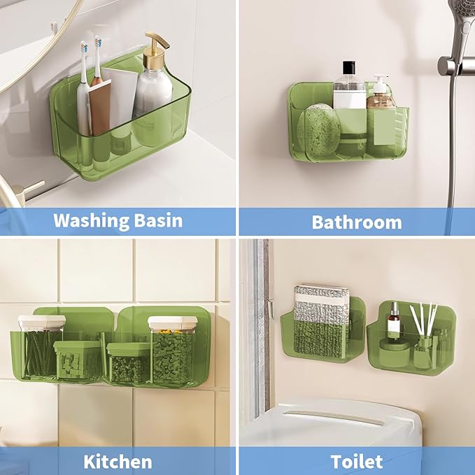Diesisa 2pc Acrylic Wall Mount Organizer, Adhesive Cabinet Door Organizer,Acrylic Bathroom Shelves for Wall,No Drilling Hang Walls,with Self Adhesive Tape, for Bathroom, Kitchen, Living Room-Green