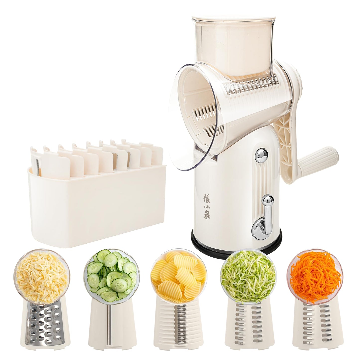 Rotary Cheese Grater 5 Blades Mandoline Slicer for Vegetable, Green