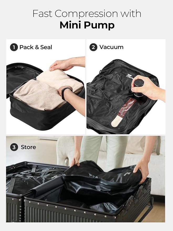 POIXM Vacuum Bags for Travel with Wireless Pump, 180° Open Zipper, IP67 Waterproof, Reusable Space Saver Compression Bags for Backpack, Suitcase, Home Storage(1 Pack)
