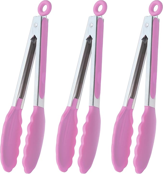 HINMAY Silicone Tipped Tongs 9" Kitchen Cooking Tongs, Set of 3 (Yellow)