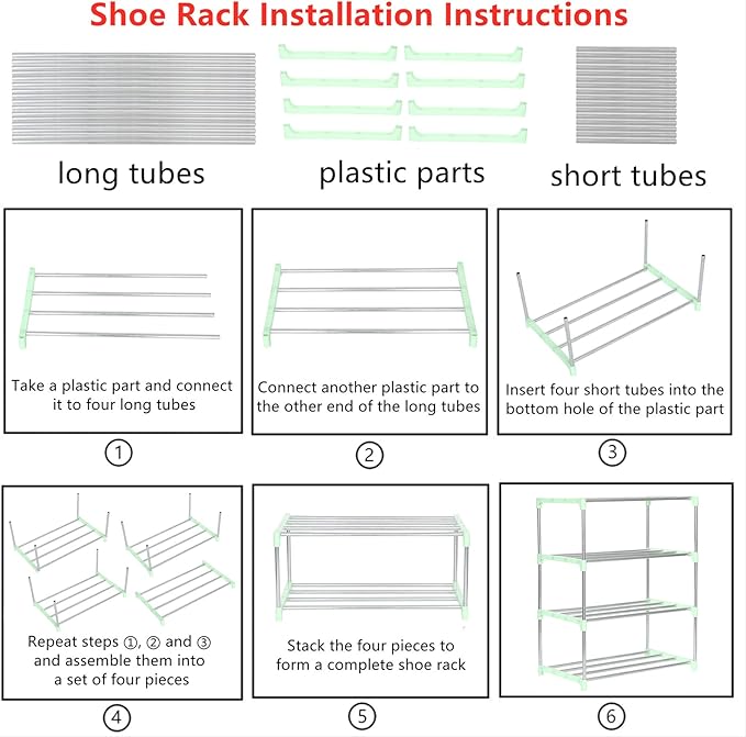 Stackable Small Shoe Rack, Entryway, Hallway and Closet Space Saving Storage and Organization (10-Tier, Green)