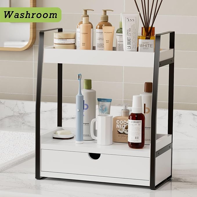 2-Tier Bathroom Organizer Countertop, Bathroom Sink Organizer Countertop, Vanity, Counter Shelf, White