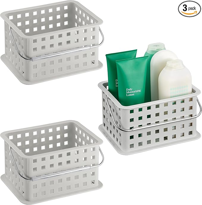 iDesign Plastic Handle-Portable Shower Caddy-Set of 3-Light Gray Basket