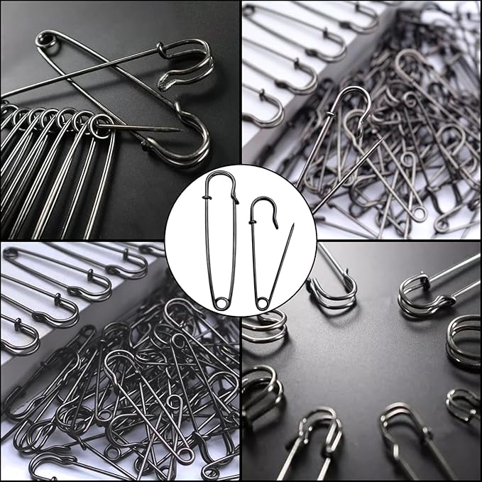 15Pcs Large Safety Pins, 2‘’ Heavy Duty Steel Safety Pins for Clothes, Ideal for Leather, Canvas, and Wool, Sharp Tip for Secure Hold, Perfect for Clothing, Diapers, Blankets, and More, Black