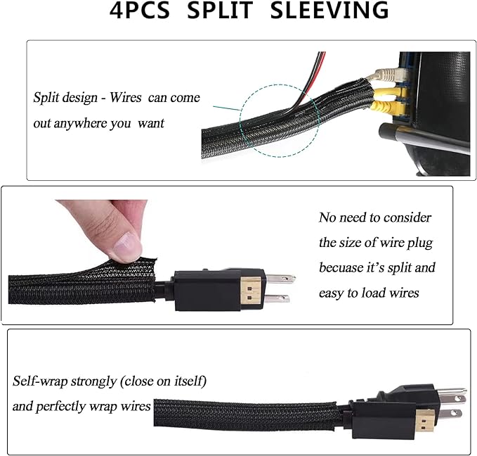 N NOROCME 192 PCS Cable Management Kit 4 Wire Organizer Sleeve, 11 Cable Holder